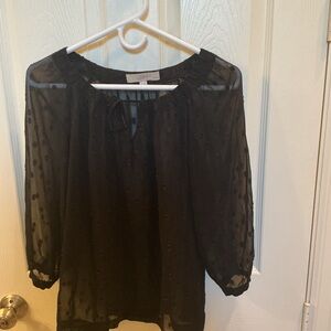 LOFT Black Sheer Blouse with Polka Dot Design